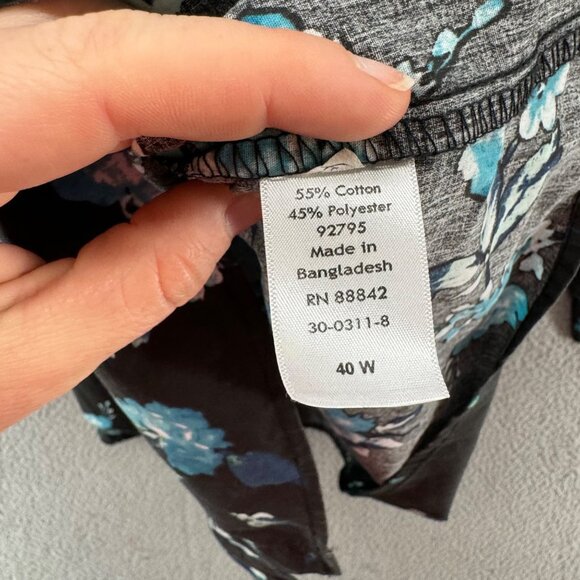 Roamans Floral Top Womens Black Blue Long Sleeve Button Down Shirt Size 40W - Picture 5 of 9